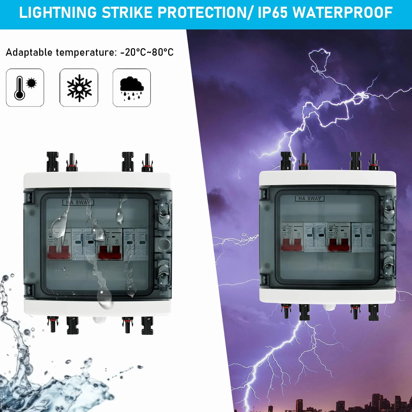 Scaricatore di Sovratensione DC 40A 1000V 2 In 2 Out Protezione Contro Fulmini IP65