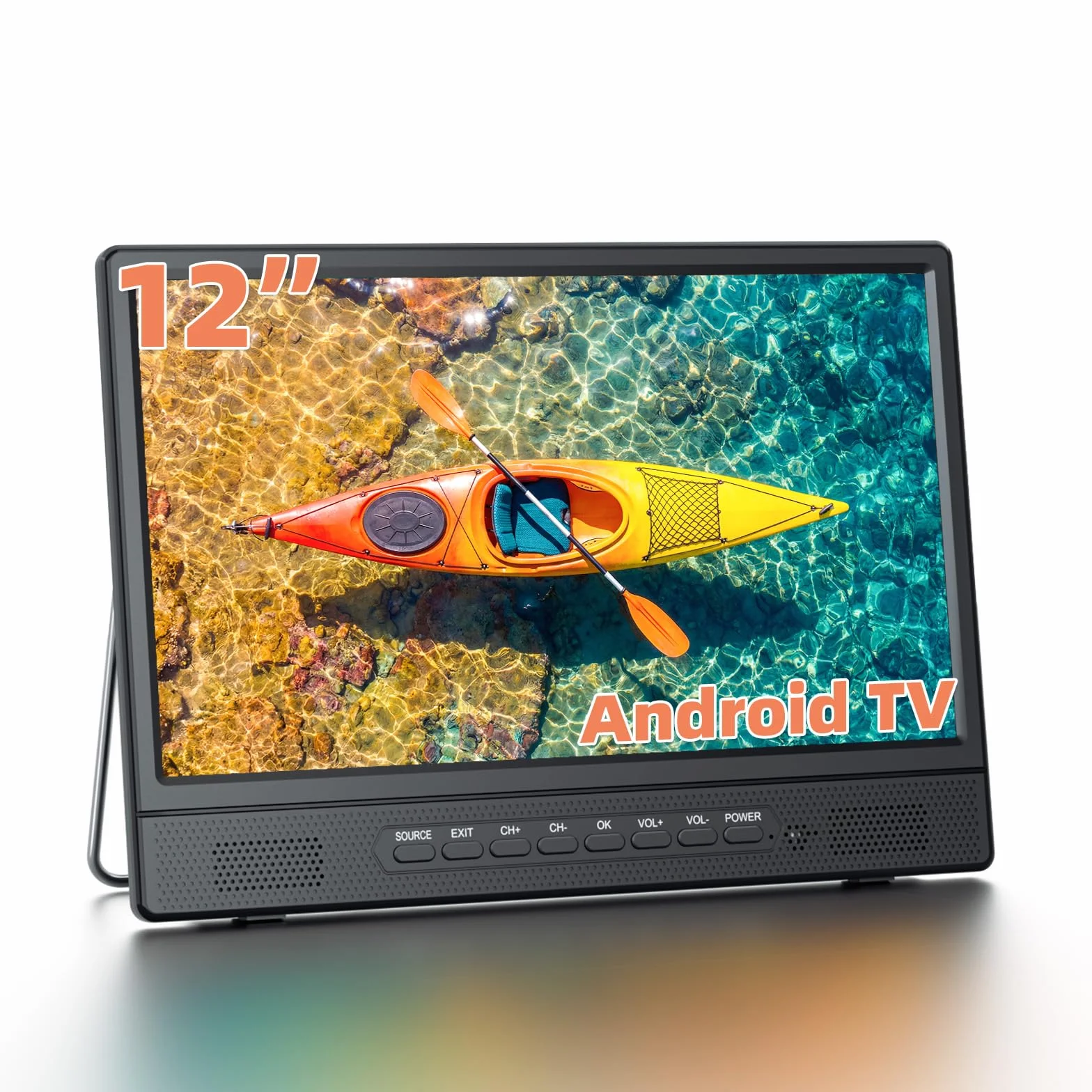 Desobry Smart TV Android 12 Pollici Televisore Portatile DVB-T2 Freeview HDMI USB AV Cuffie Supporto Regolabile 180°