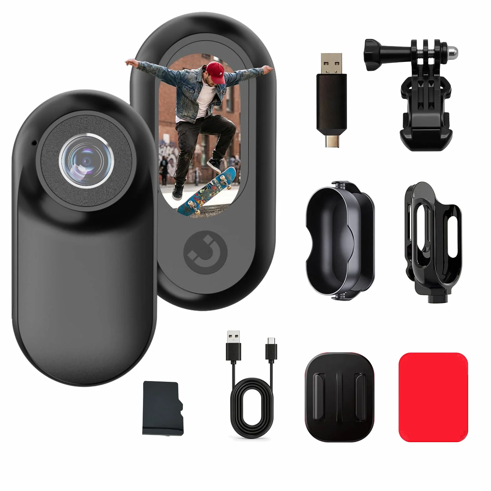 Mini Action Cam Bodycam con scheda di memoria da 32 GB, fotocamera per registrazione a mani libere, fotocamera per casco per bicicletta e moto, mini fotocamera portatile per esterni, escursionismo
