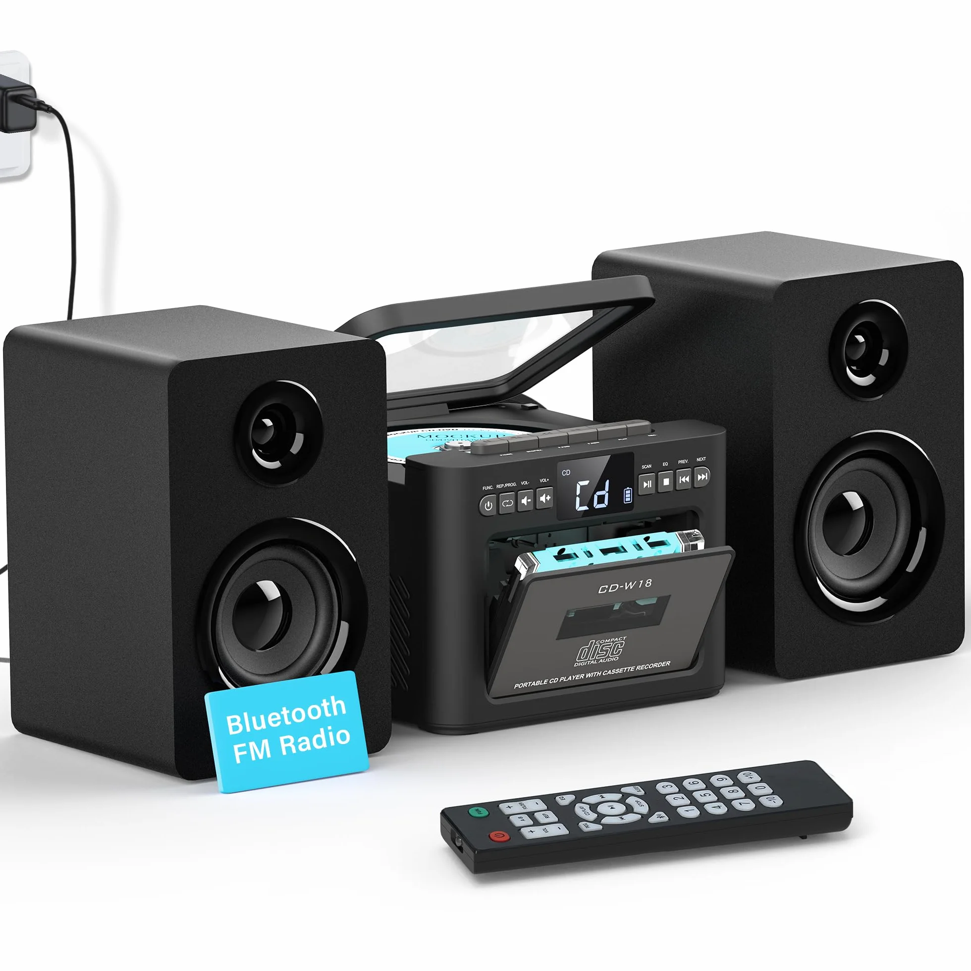 Greadio Sistema stereo con lettore CD e registratore Cassette, altoparlante da 40 W con Bluetooth 5.1, lettore di cassette con radio FM, USB, TF, AUX, telecomando, attrezzatura musicale HiFi