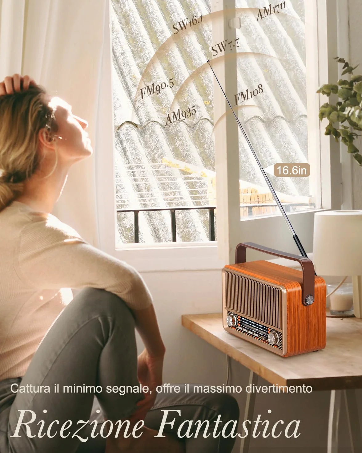 PRUNUS J-120 Radio Portatile Vintage Legno FM/AM/SW Altoparlante Bluetooth Retro Batteria Ricaricabile 1800 mAh