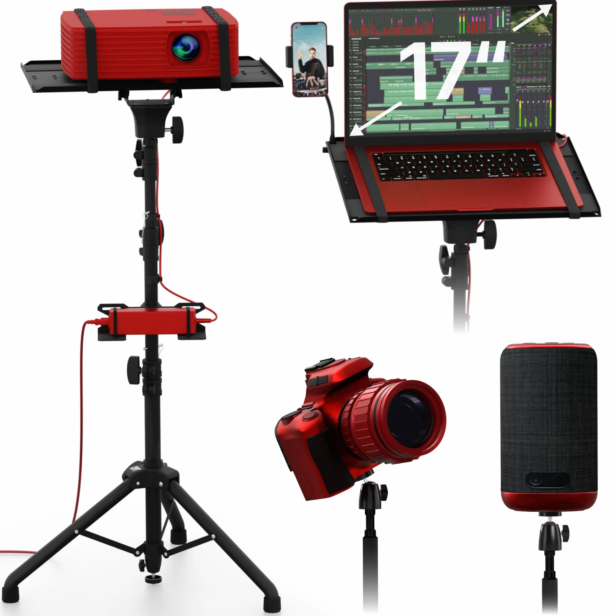 Supporto per treppiede per proiettore, regolabile da 68,6 a 157,4 cm, proiettore da pavimento portatile e supporto per laptop, macchina fotografica e luce, rack per DJ e supporto per musica o film