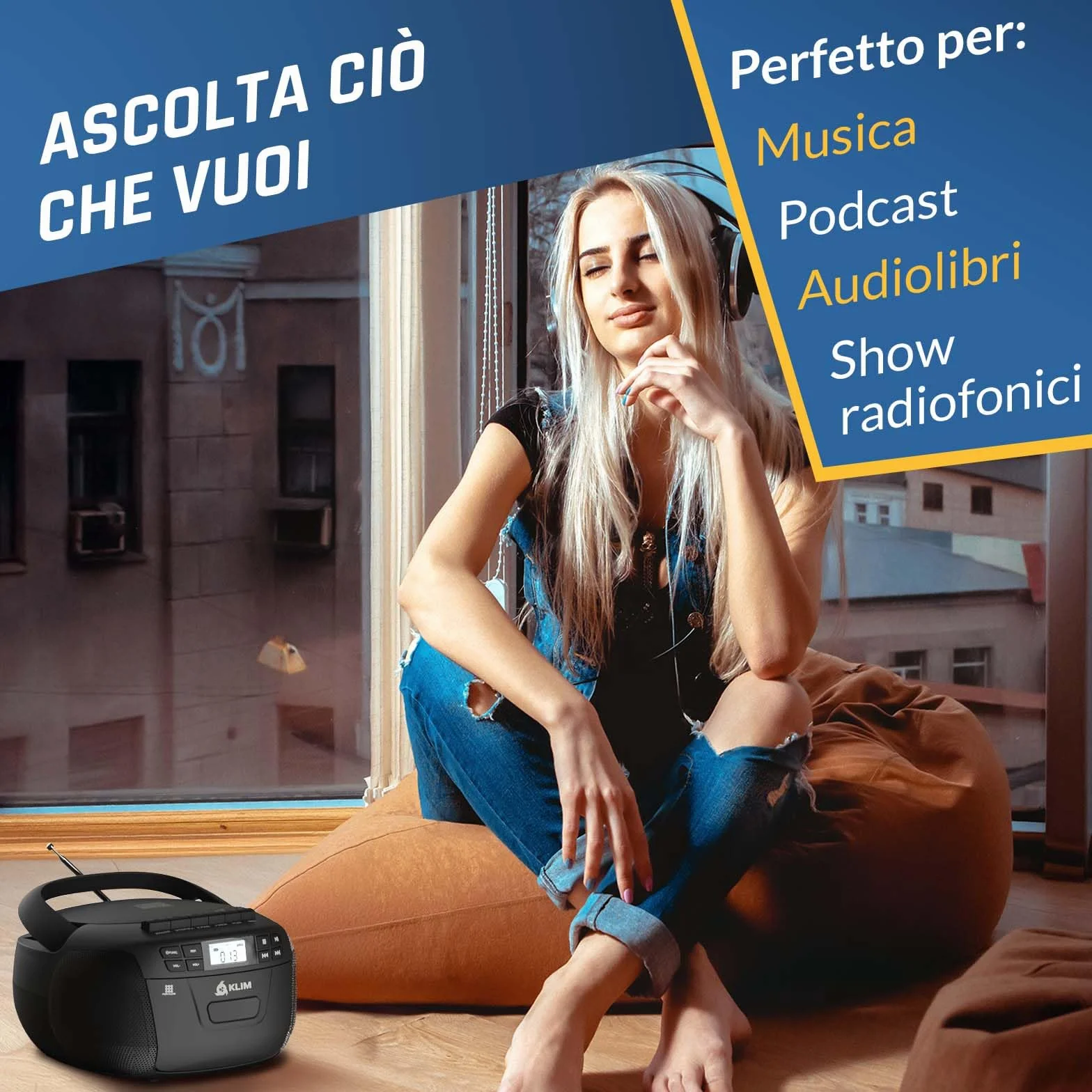 KLIM Lettore CD con USB Lettore Cassette Audio AM/FM Radio Bluetooth Stereo CD Player Telecomando Registrazione su Nastro AUX Radio Stereo per Casa Alimentazione AC/DC