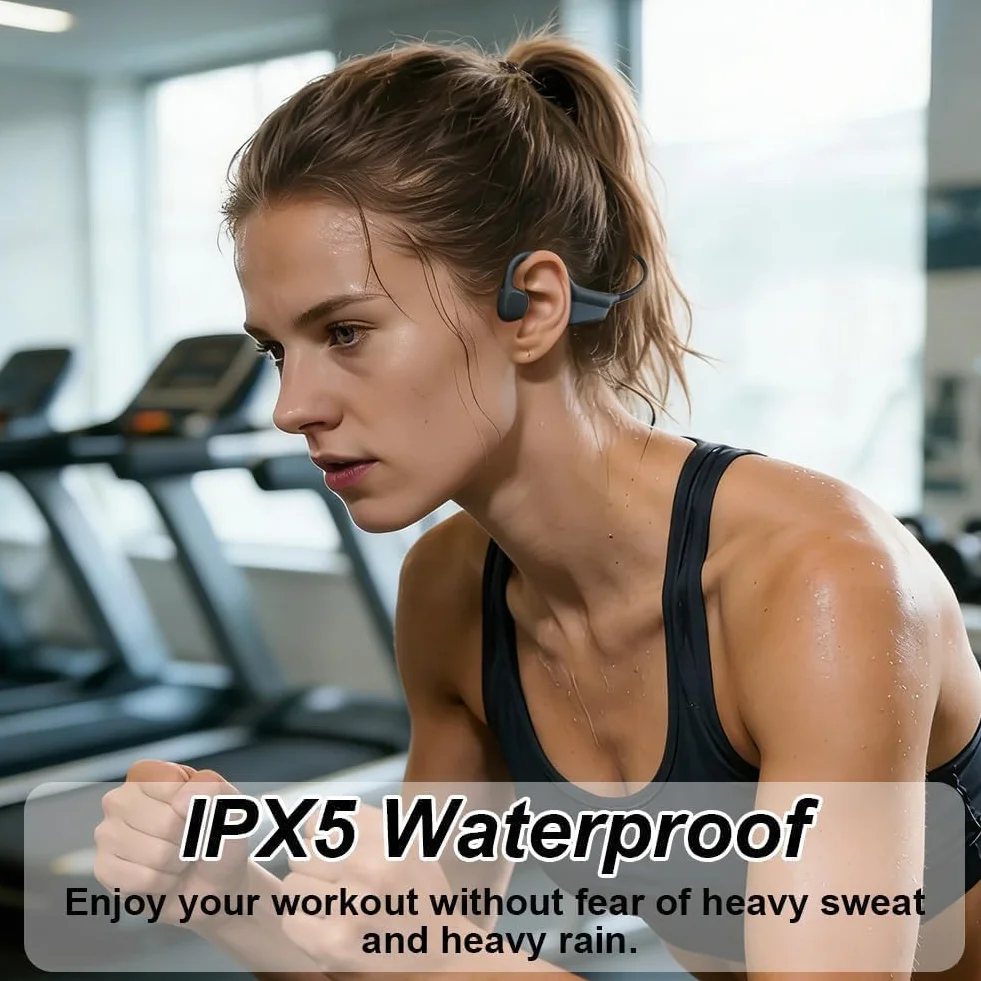 Cuffie Conduzione Ossea, Bluetooth 5.3, Auricolari Sportivi Bluetooth Open-ear, IPX5 Impermeabili, Autonomia 10 Ore, Qualità Audio HD, Open-ear Cuffie Per Corsa Ciclismo Guida Fitness (Nero)