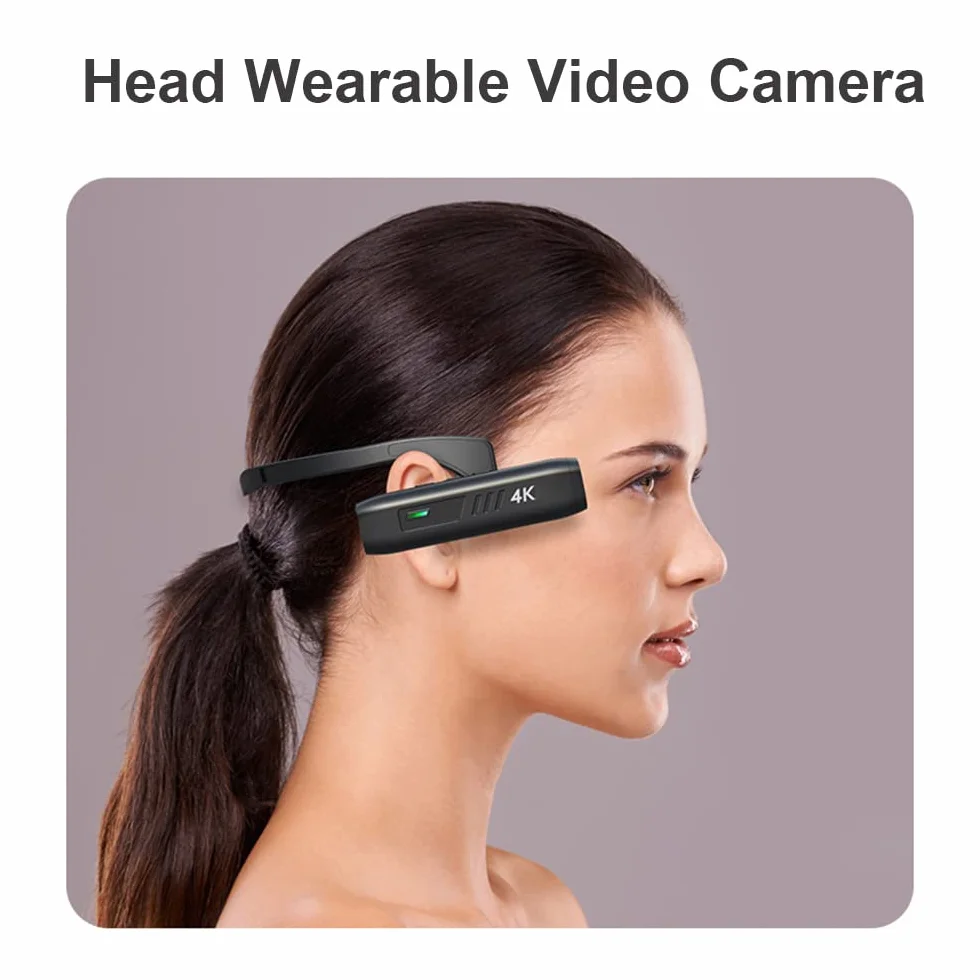 telecamera montata sulla testa HUIOP 4K 30FPS Fotocamera montata sulla testa Videocamera WiFi indossabile Videocamera Webcam 120 ° Obiettivo grandangolare Anti-shake Batteria integrata Controllo APP p