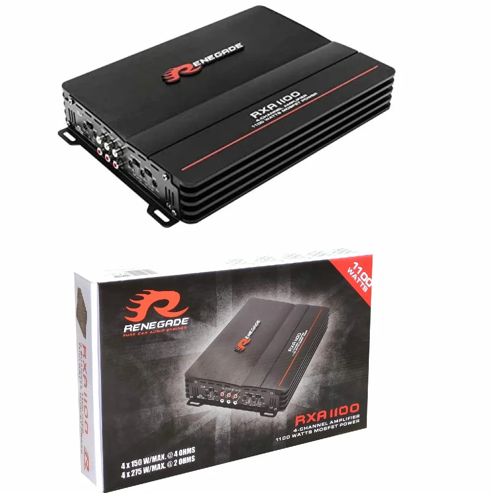 1 amplificatore RENEGADE RXA1100 RXA 1100 4 canali classe a/b 4 x 135 watt rms 4 x 275 watt max bass boost spl auto nero, 1 pezzo