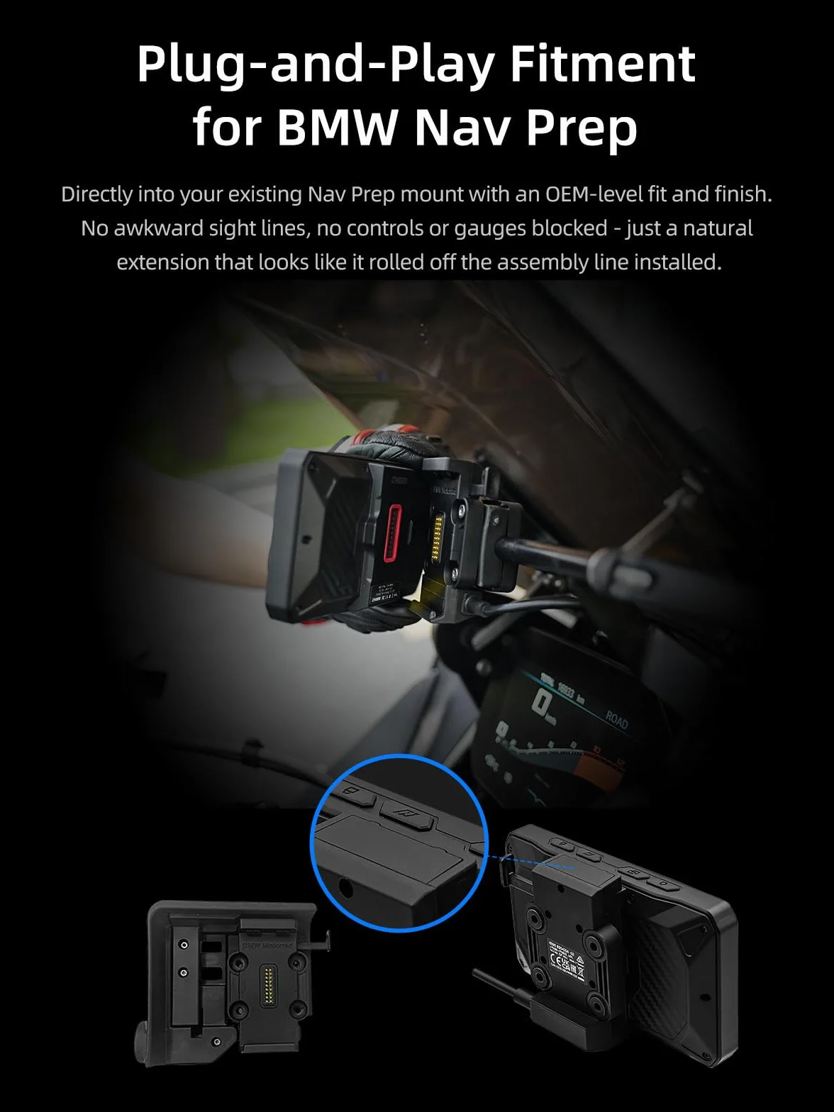CHIGEE for AIO-5 Play for BMW Motorcycles, 3-Pin Interface, Plug-and-Play Smart Display with Apple CarPlay & Android Auto, 60FPS, IP68 Waterproof, Built-in GPS, Anti-Theft Alarm, Data Reading