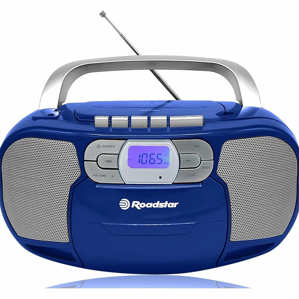 Roadstar RCR-4635UMP/BL Radio CD Portatile Cassette, Radio Digitale PLL FM, Boombox Lettore CD-MP3, USB, AUX-IN, Uscita cuffie, Blu