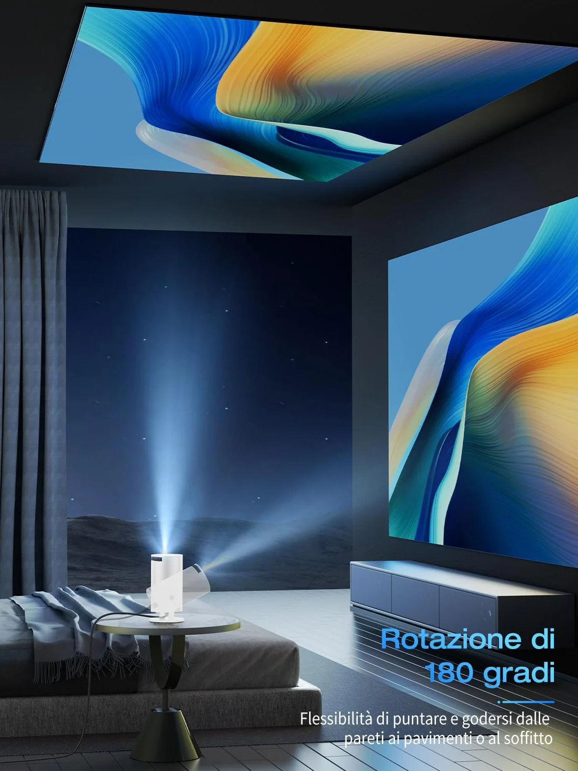 Proiettore Portatile 20000 Lumen 4K WiFi 6 Bluetooth 5.2 Auto Keystone 180° Rotazione Android 11.0 1080P