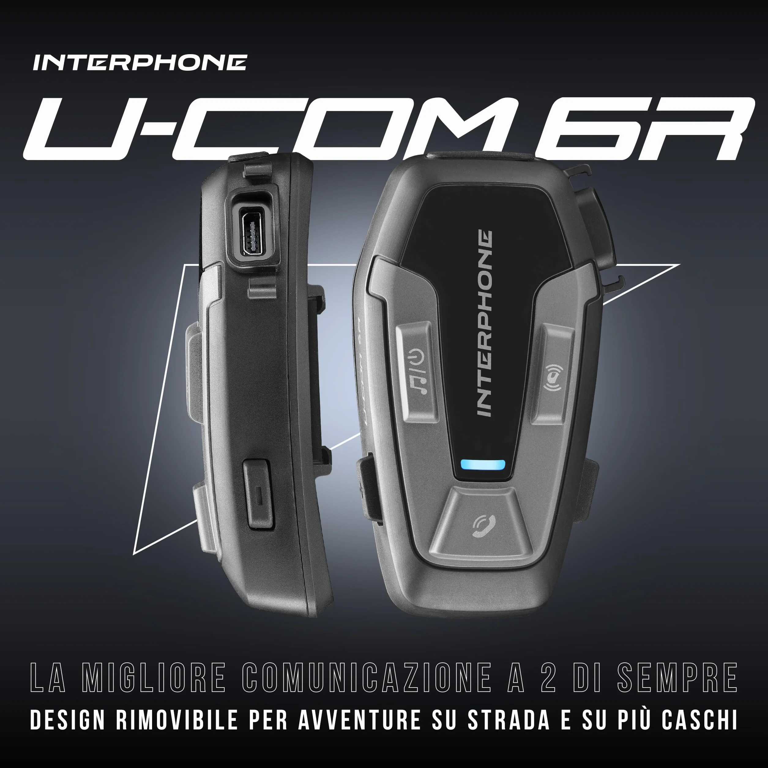 INTERPHONE U-Com6R Interfono Moto Bluetooth 5.2 Rimovibile Batteria 15 ore Autonomia 1 Km Compatibile TFT GPS Impermeabile Speaker 32mm