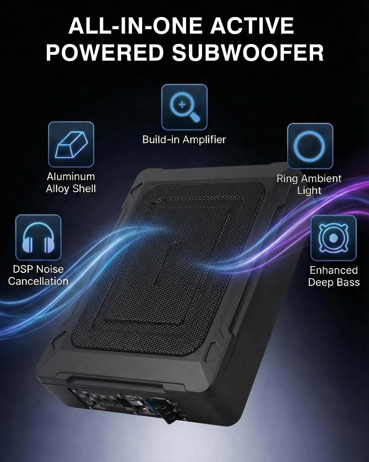 Subwoofer auto ultraflatto, adatto per auto/camion, con amplificatore integrato, installabile sotto i sedili, potenza massima 1000W, subwoofer compatto