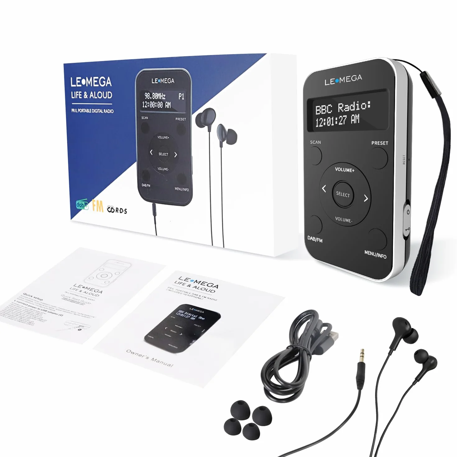 LEMEGA PR1L Radio DAB Tascabile Portatile con Cuffie Incluse, Batteria Ricaricabile, 40 Preselezioni, Nero/Argento