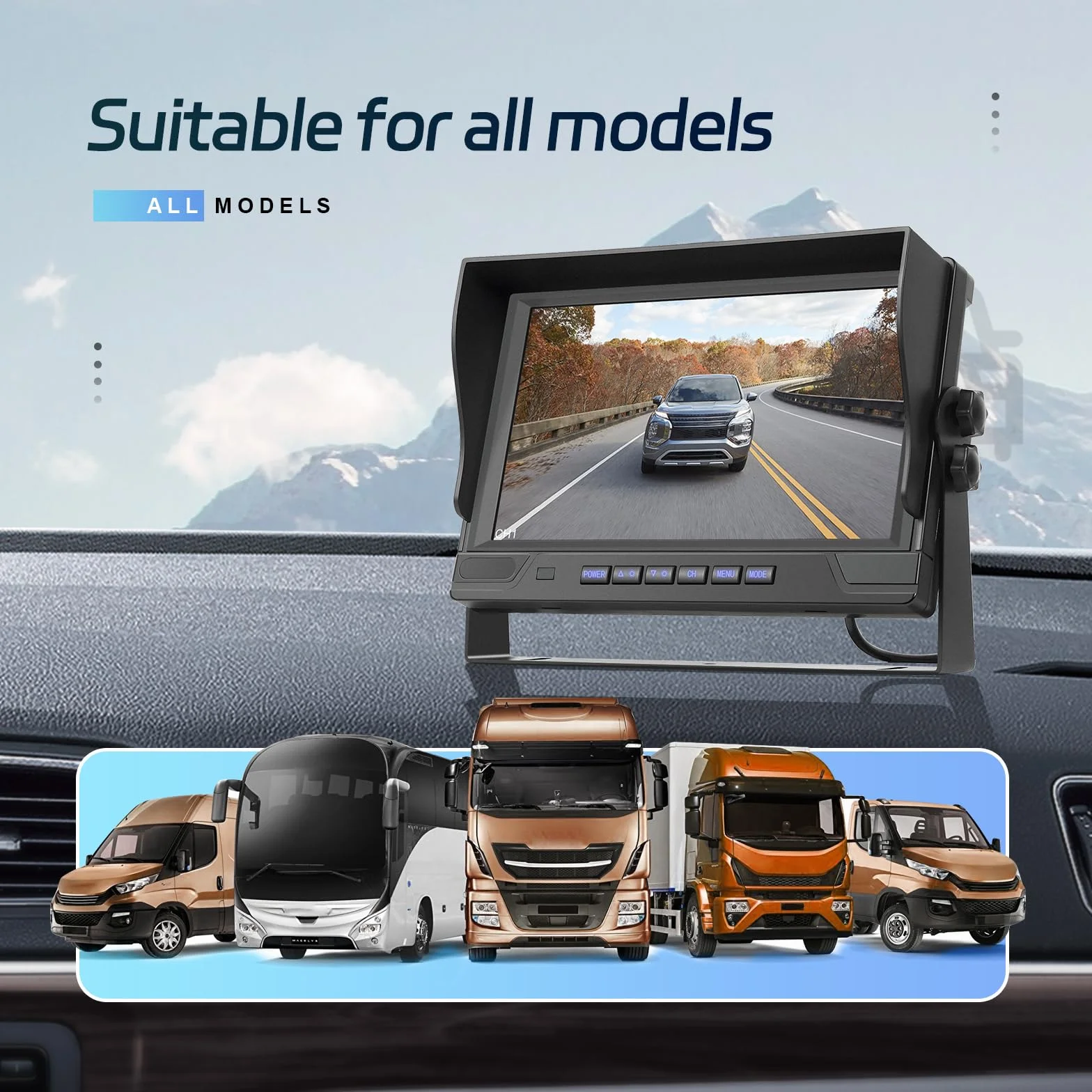 Telecamera Posteriore Digitale Senza Fili Set con 9'' HD Monitor, 1 Grandangolo Impermeabile Visione Notturna Telecamera Targa, per 12V 24V Auto/Camion/Auto/Pickup/SUV/Furgone/Camper