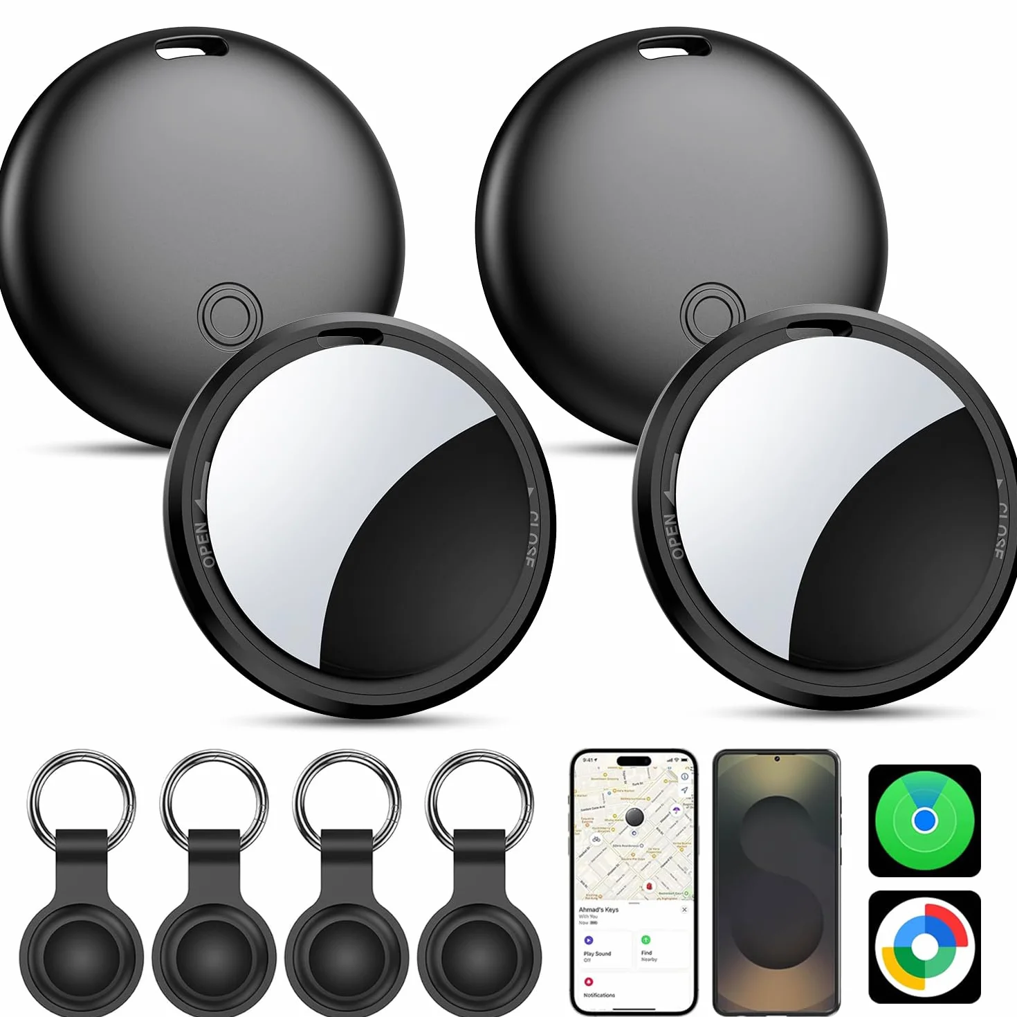Smart Tag Bluetooth Tracker Android iOS 4 Pezzi Google Dov'è Apple Find My