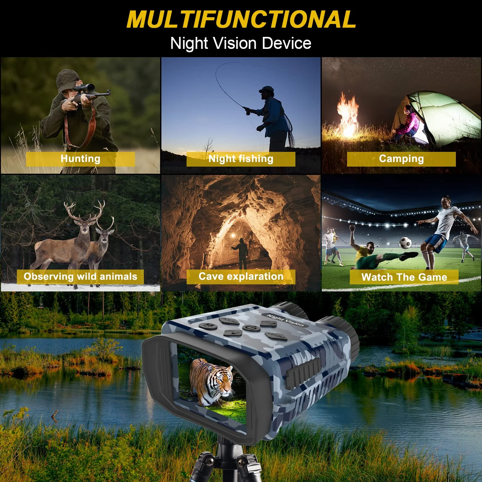 Binocolo Visione Notturna,Hojocojo Visore Notturno Digitale Infrarossi con LCD TFT 2,4" di Portatafino a 300m,Militare Binocolo Notturno con Registrazione di HD Foto e Video per la Caccia Campeggio