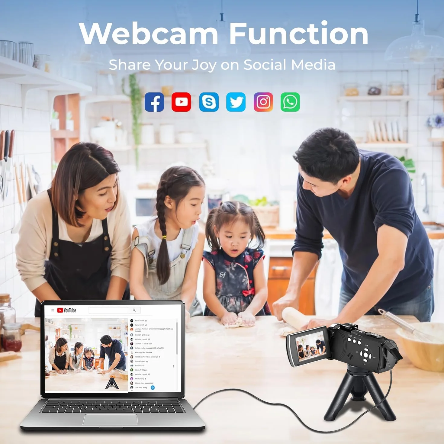 Videocamera 4K 64MP Camcorder 18X Zoom Digitale Schermo da 3" Ruotabile di 270° Videocamera Digitale, Video Camera per Youtube con Scheda SD da 32 GB, Telecomando e Batteria