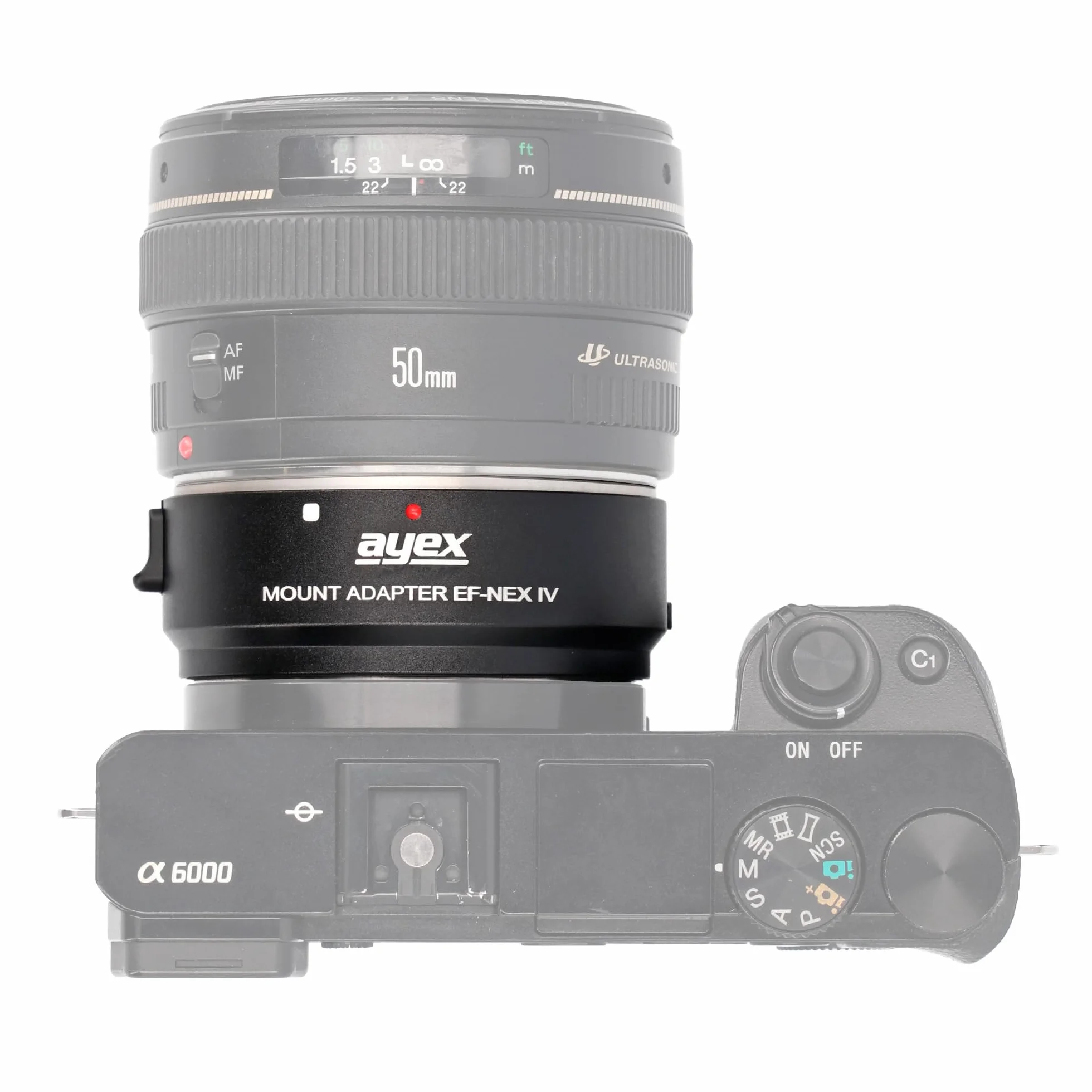 ayex Adattatore per obiettivo compatibile con obiettivi Canon EF, compatibile con fotocamere Sony E-Mount Dual Autofocus Control & is Stabilizzazione EF-NEX IV EF-E IV