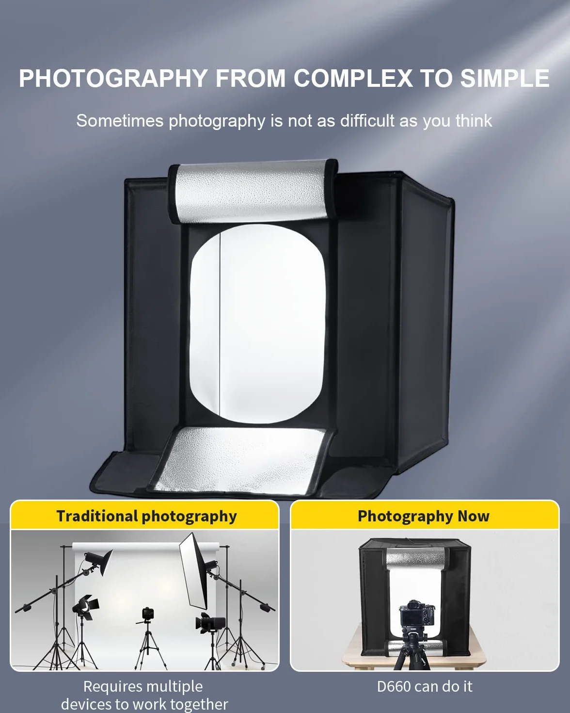 RALENO 60X60 cm Photo Studio Luce Scatola, Kit Tenda Luce da Regolabile Pieghevole da 65W con 156 Luci LED-5500 K, CRI 97, Includere 6 PVC Sfondi Fotografici