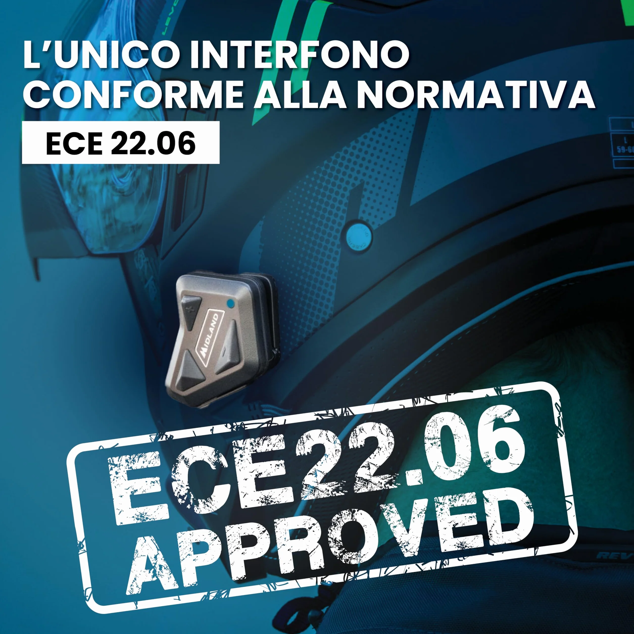 Midland - Interfono Moto Bluetooth ECE2206 Nuovo BT Mini Singolo, Auricolari Casco Moto 4 Persone Waterproof, Portata 500m, Autonomia 8H, Cancellazione Rumore, Music Share, Compatibile TFT