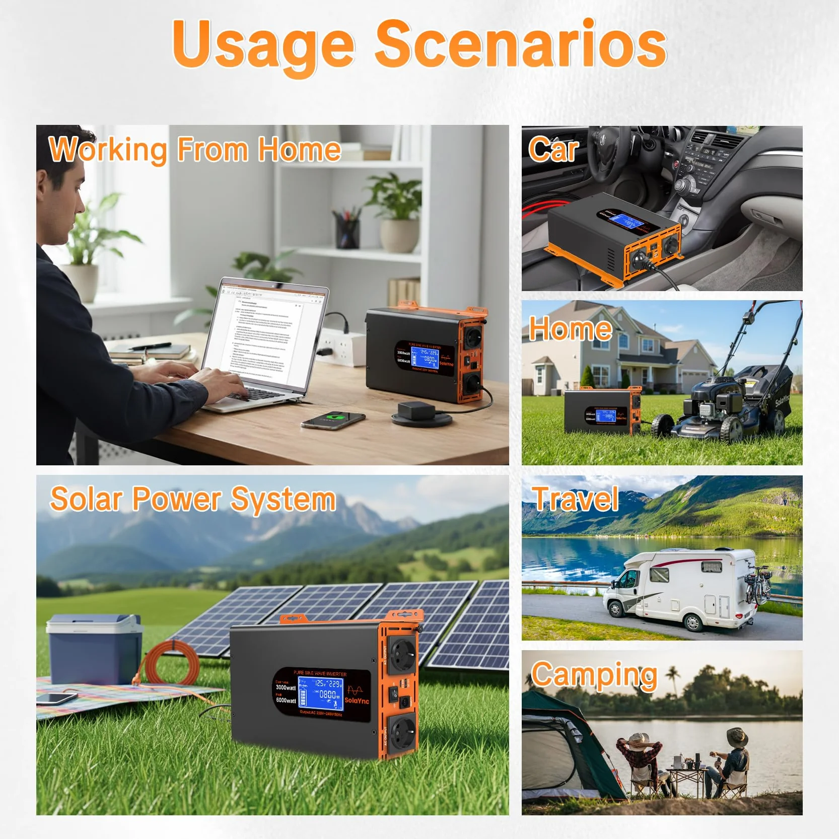 Inverter 1500W/3000W 12V 220/230V Onda Sinusoidale Pura,2 EU Presa,Porta Type-C da 30W e porta USB, telecomando LCD schermo LCD,Adatto per Elettrodomestici, Camper Campeggio