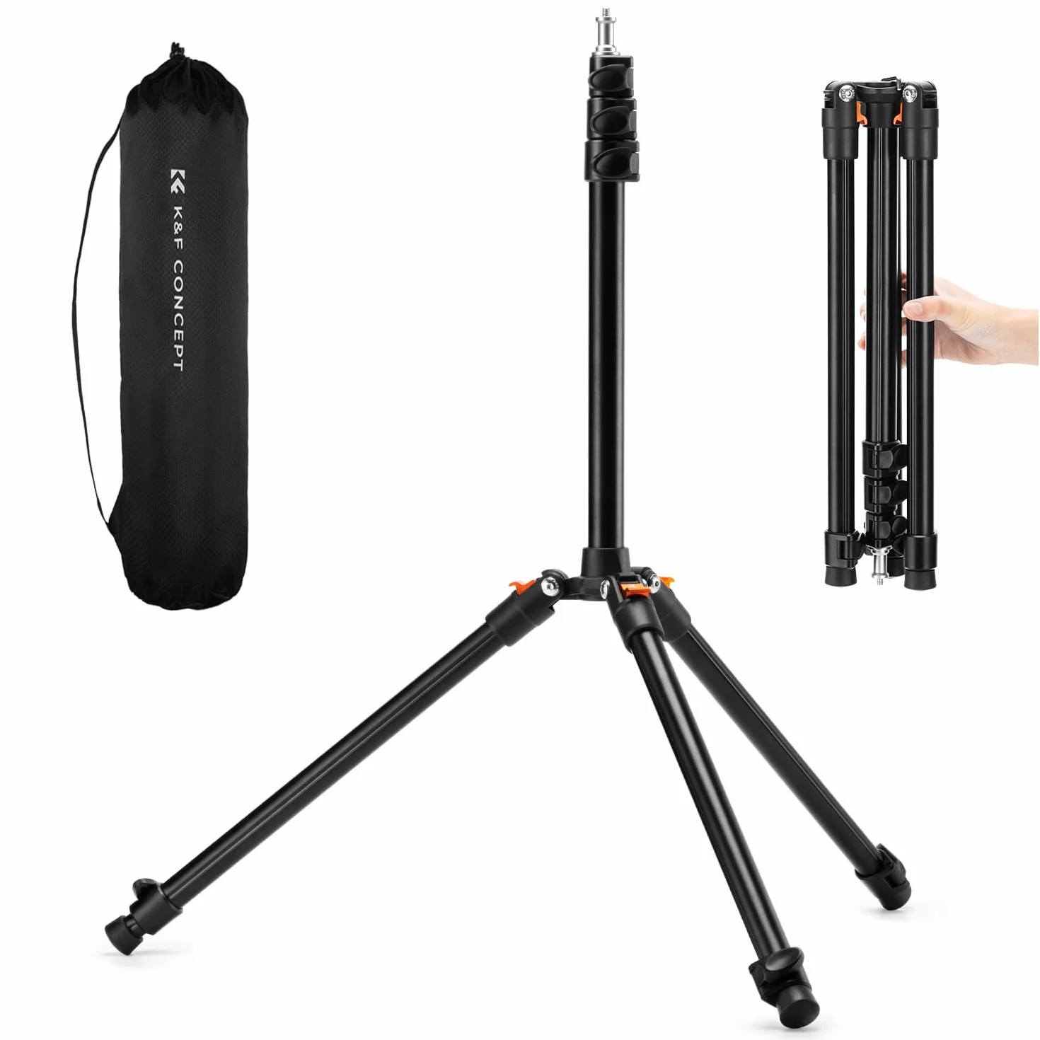 K&F CONCEPT 2m Fotografia Luce Treppiede, Reversibile Lampada In Alu Treppiede Regolabile, Treppied Cellulare Con 1/4 "Vite E Treppied Borsa per Fotocamera Stroboscopica,5kg Carico