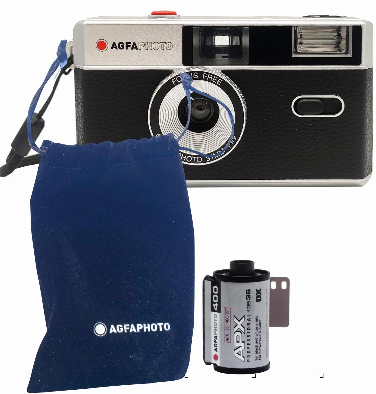 AgfaPhoto - Fotocamera analogica da 35 mm, set con pellicola negativa in bianco e nero + batteria