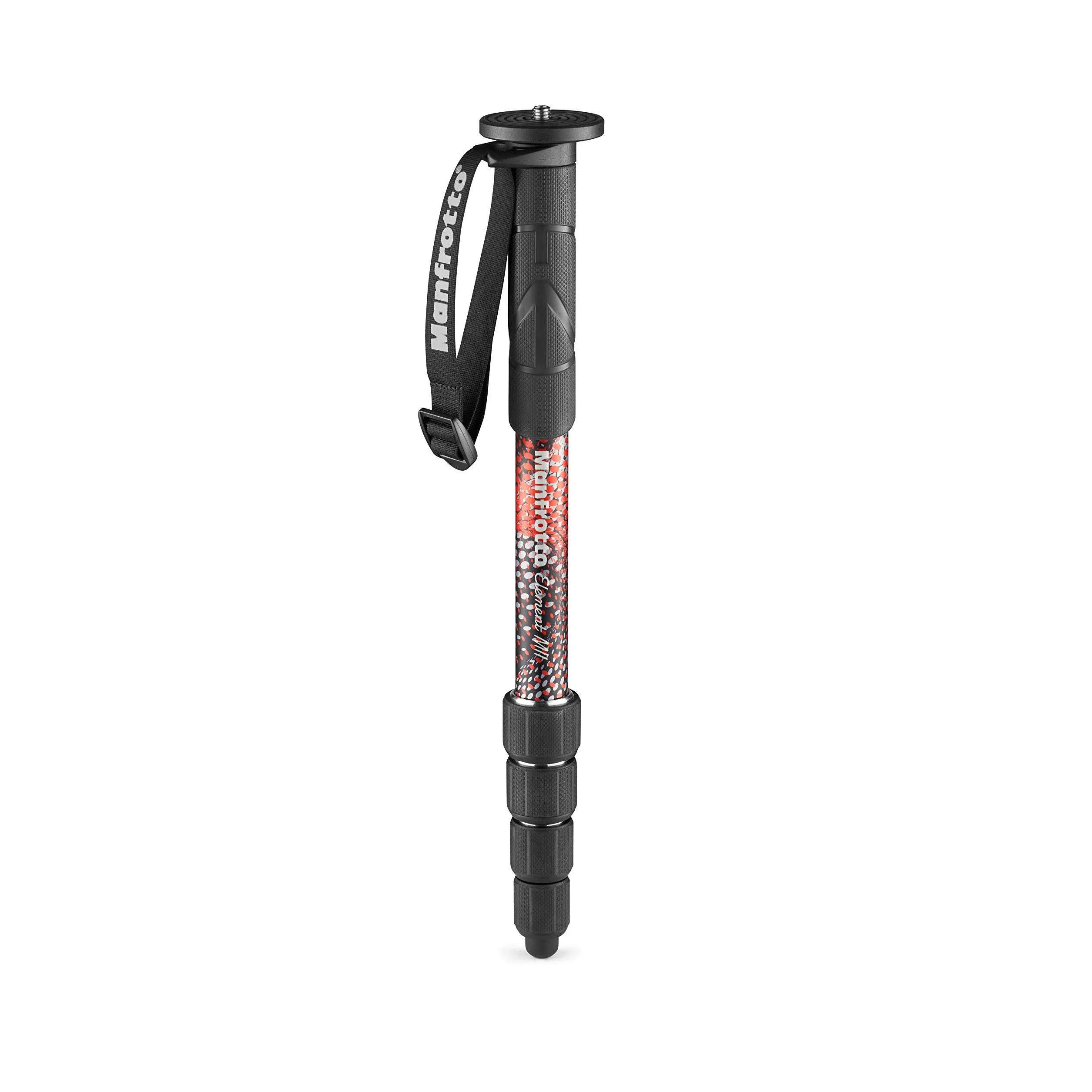 Manfrotto Element MII MMELMIIA5RD, Monopiede Alluminio 5 Sezioni Leggero da Viaggio, Rosso, Fascia da Polso, Impugnatura di Gomma, Twist Lock, Carico 15 kg, per Fotocamere Compatte, Mirrorless, Reflex