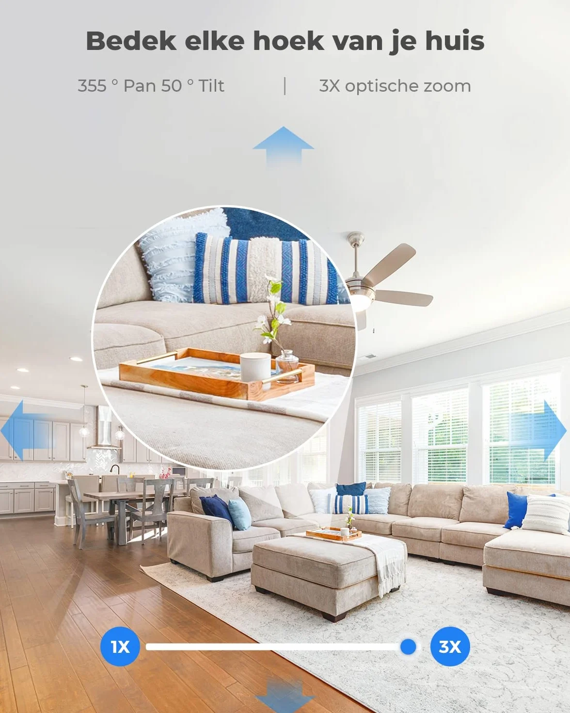 Reolink 5MP PTZ Telecamera WiFi Interno con WiFi 2,4/5 GHz, Videocamera Sorveglianza, 3X Zoom, Sirena &Audio Bidirezionale, Rilevazione del Movimento Baby Monitor, E1 Zoom (Ricondizionato)
