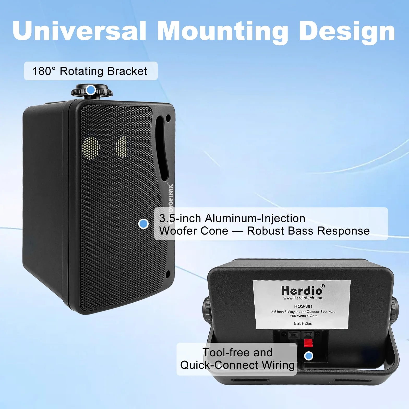 Herdio Altoparlanti Bluetooth 8 pollici Impermeabili Nero