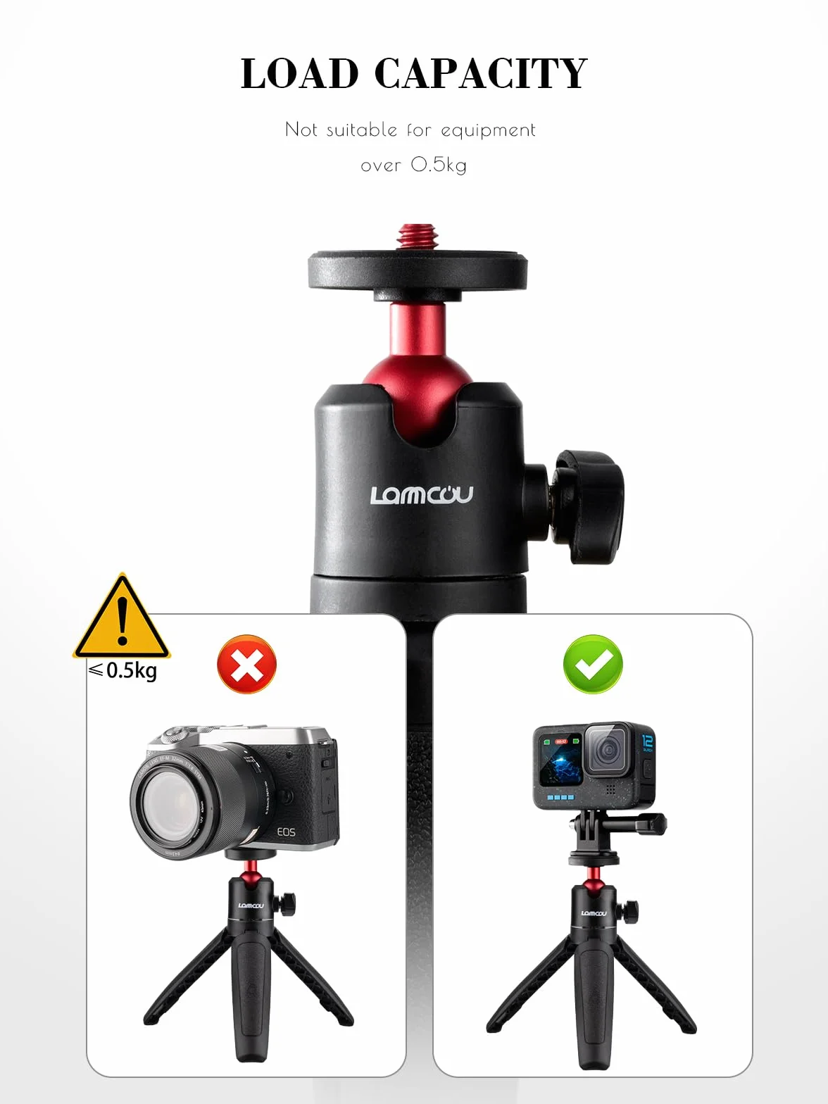 Lammcou Mini treppiede Actioncam con asta di prolunga, Selfie Stick Vlog Grip e adattatore per treppiede per Hero 13 12 11 10 9 8 7 Go3 Go2 X3 X2 Selfie Tripod