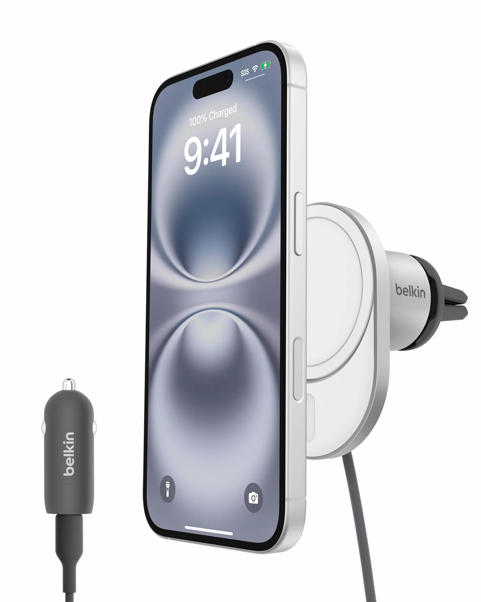 Belkin BoostCharge Pro Caricabatteria da Auto Wireless Magnetico con Qi2 da 15W, Caricatore Compatibile con MagSafe per iPhone 17, Air, Pixelsnap, 16, Cavo e alimentatore USB-C da 20W incluso