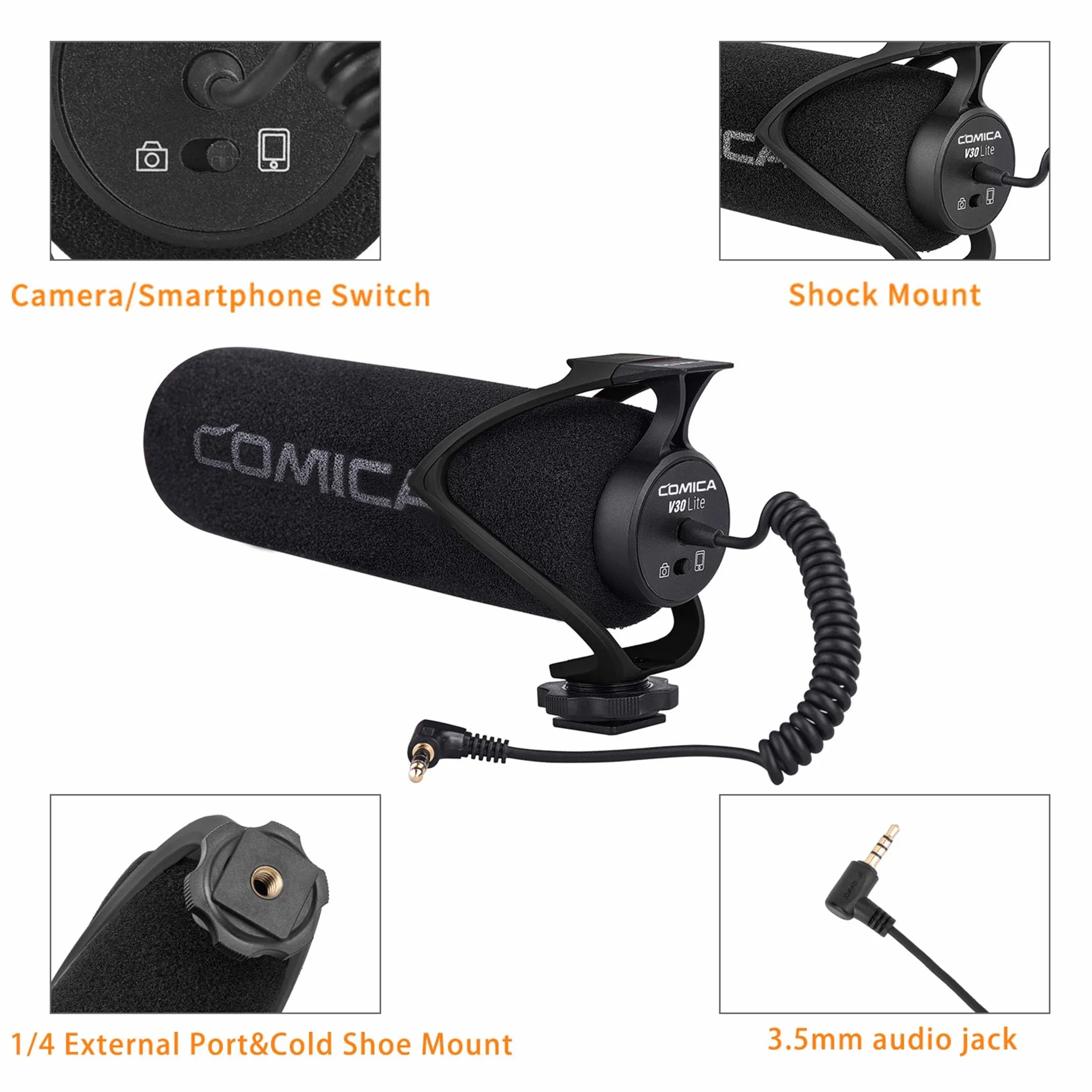 COMICA CVM-V30 LITE Video microfono Super-sulla fotocamera Shotgun microfono a condensatore cardioide per Canon Nikon Sony Panasonic fotocamera/DSLR/smartphone con 3,5 mm Jack