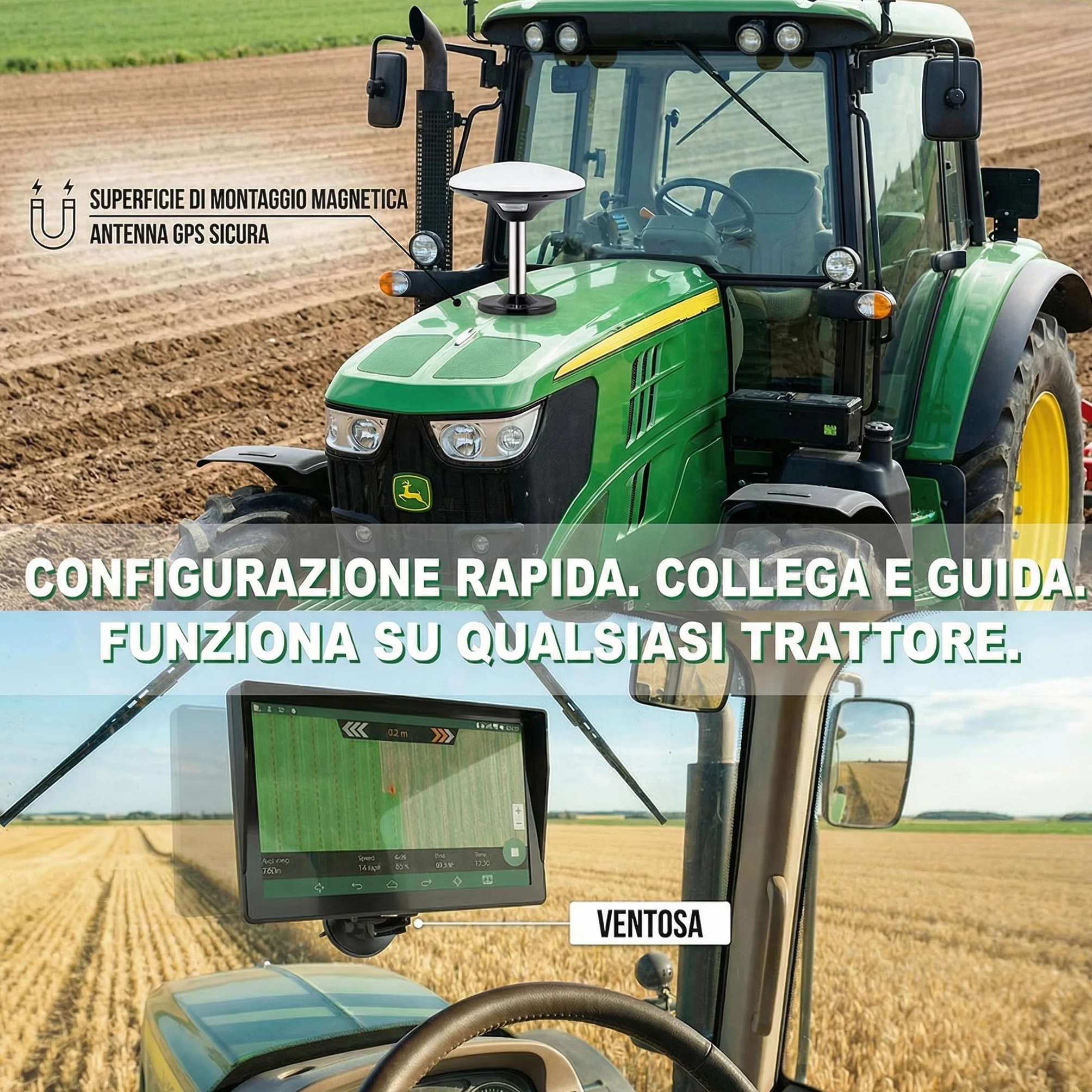 Navigatore GPS per Trattore per l’Agricoltura di Precisione, Navigatore Agricolo GNSS con Schermo Touch da 9", Adatto a Irrorazione, Aratura e Semina, Posizionamento Automatico