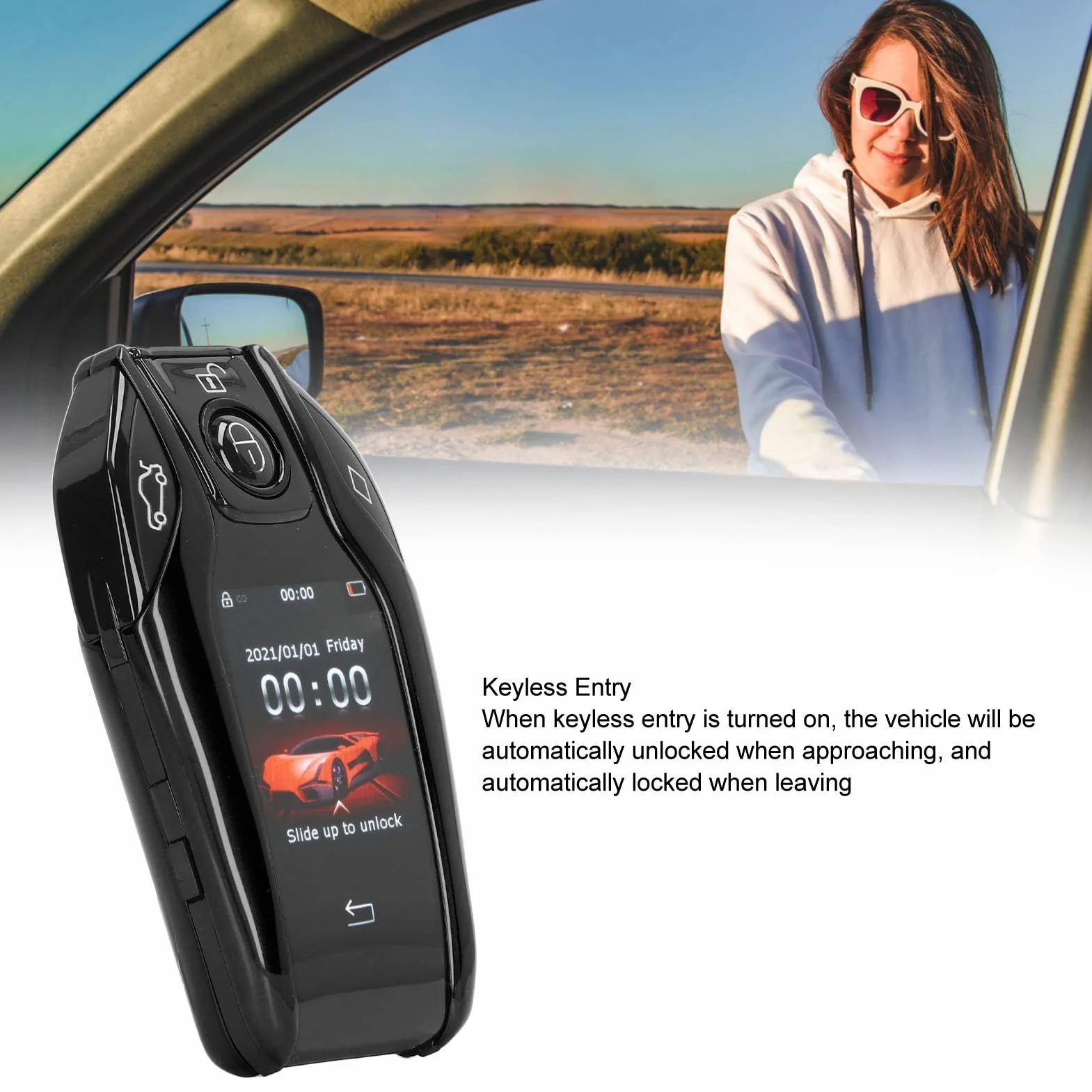 TK800+ Smart Remote Control Car Key, LCD touch screen, senza chiave blocco automatico sbloccare finestra ascensore tronco, per tutti gli avviamenti del motore (Nero)