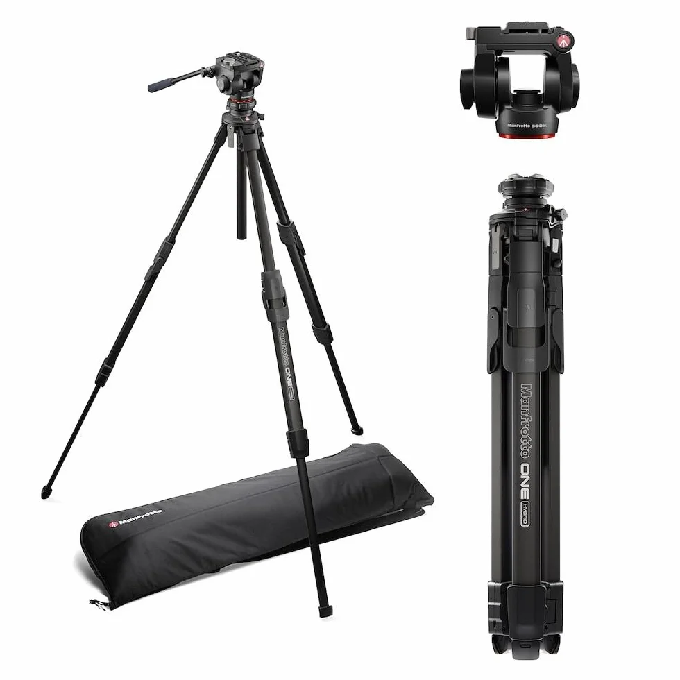 Manfrotto 500X Testa Video Fluida e Treppiede Ibrido ONE, Alluminio, Kit Foto & Video, Portata 5kg, Colonna Livellante, Colonna Orizzontale 90°, Sistema Quick Release, per Fotocamere DSLR & Mirrorless