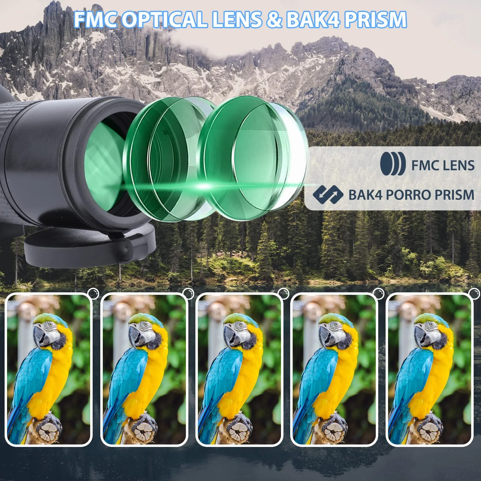 Cannocchiale con Treppiede, Borsa per il Trasporto e Adattatore per Smartphone, FMC Ottica Bak4 Prisma Telescopio Spotting Scope con Smartphone Adapter per Tiro a Segno Birdwatching Caccia (black)