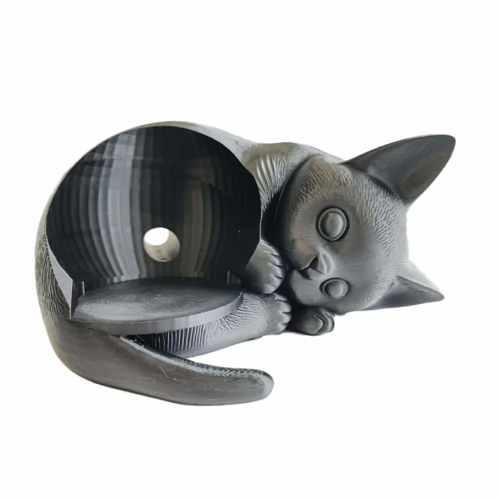 Supporto a forma di gatto stampato in 3D per Echo Dot 5a generazione, organizer da scrivania PLA+ nero compatibile con Echo Dot 5, decorazione per la casa e accessori