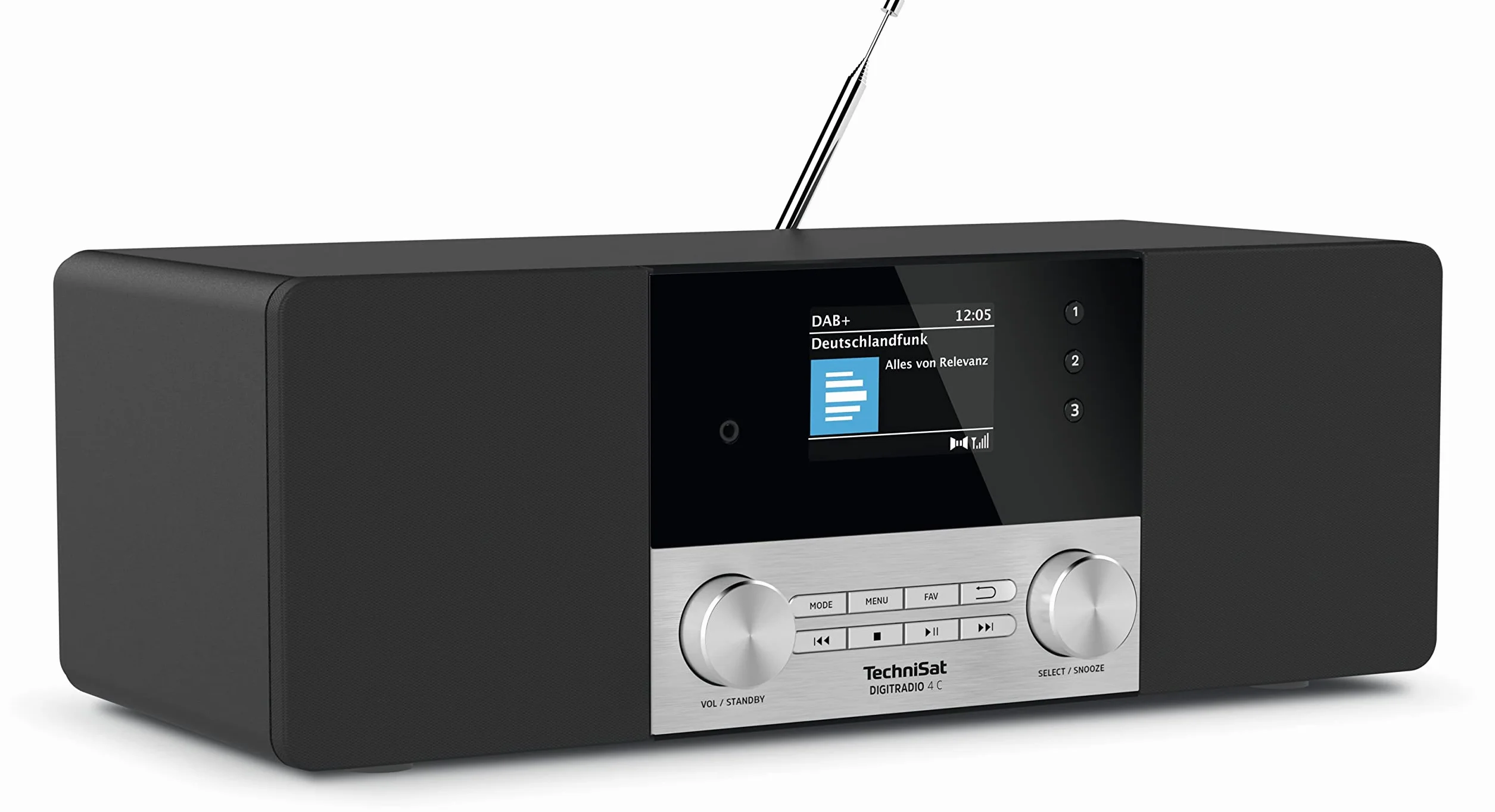 TechniSat DIGITRADIO 4 C - Radio digitale stereo (DAB+, FM, display a colori OLED, streaming audio Bluetooth, presa per cuffie, ingresso AUX, radiosveglia, 20 Watt RMS, altoparlante Elac) nero