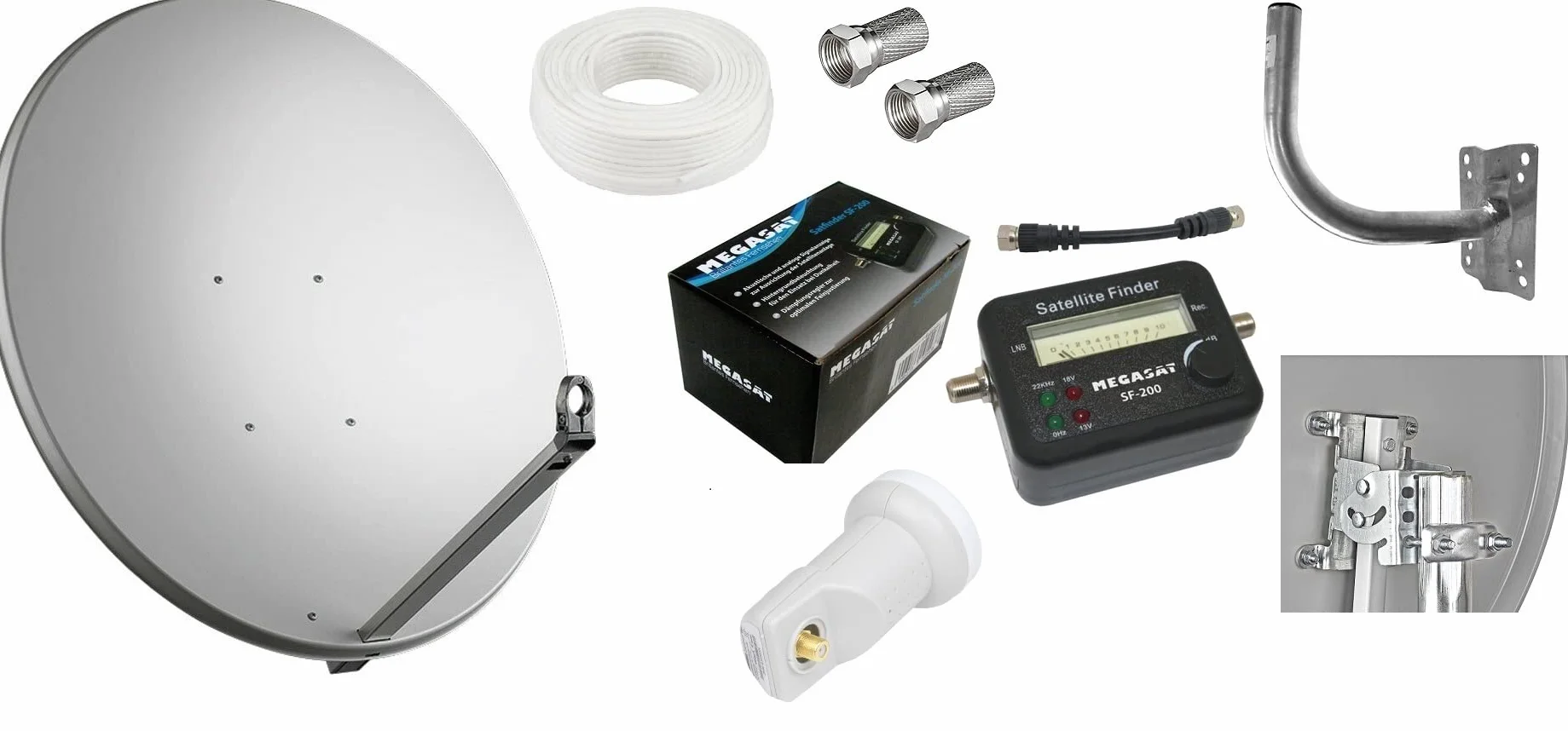 KIT SATELLITE COMPLETO:PARABOLA 80 CM+STAFFA+LNB+FINDER+CAVO+SPINOTTI