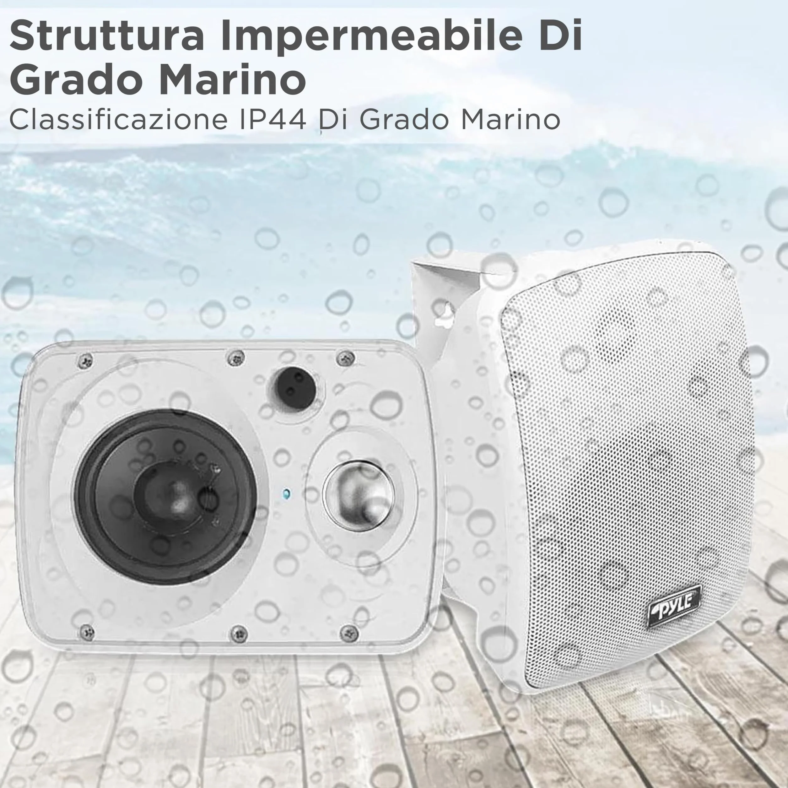 Pyle Cassa Bluetooth Speaker 2 Vie 16,5 cm 800 Watt Impermeabile Bianco