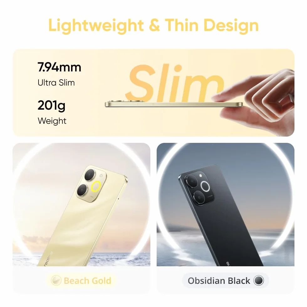 realme Note 70T Smartphone 4+256GB, Batteria da 6.000 mAh, Ricarica rapida da 15 W con carica inversa da 6 W, 24 GB di RAM dinamica, Display con comfort visivo da 90 Hz, nero