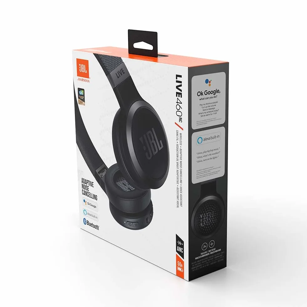 JBL LIVE 460 NC, Cuffie On-Ear Wireless Bluetooth con Cancellazione Adattiva del Rumore, Cuffia Pieghevole Senza Fili per Musica, Chiamate e Sport, Fino a 50h di Autonomia, Nero