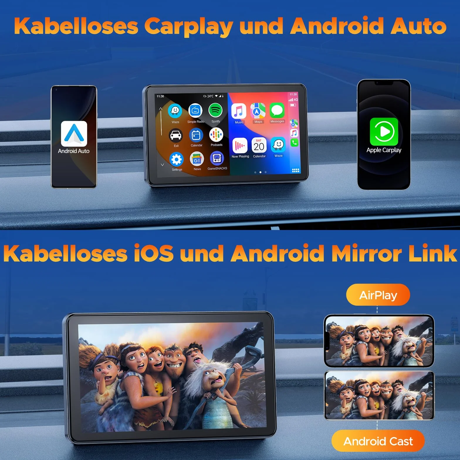 Volam 7 pollici schermo per auto carplay Display con A-pple Carplay/Android Auto,IPS Touch Screen, Mirror Link, GPS Navigazione, Assistente Vocale Siri, G00-gle, FM, AUX, Bluetooth 5.0