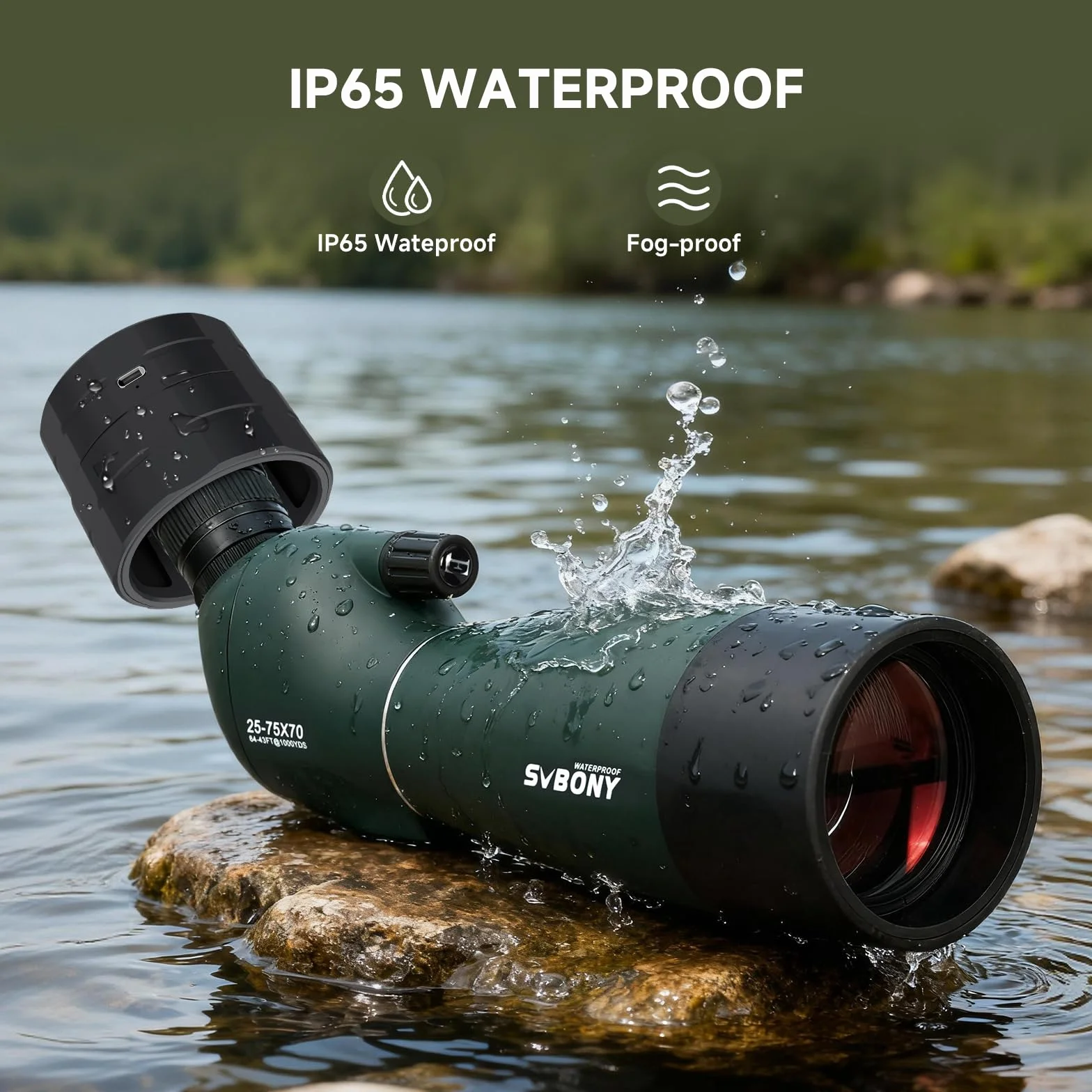 Svbony SV28PLUS Upgrade 25-75x70mm Cannocchiale, con SC002 WIFI Telecamera, BAK4 A5 Rosso Vino FMC Lenti Rivestimento, con Adattatore per Telefono Borsa per Treppiede, per Birdwatching Fotografia