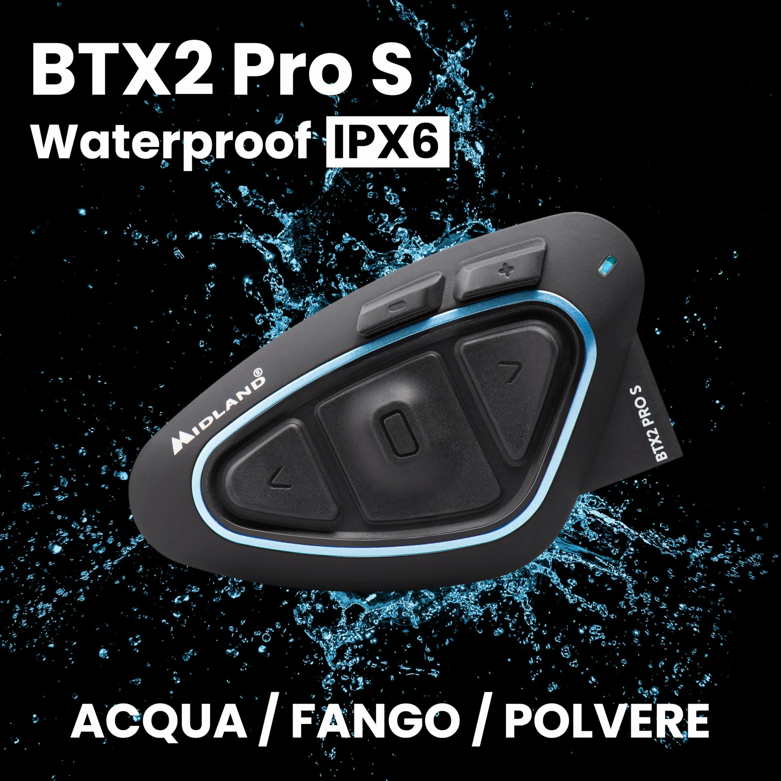 Midland Interfono Moto Bluetooth BTX2 Pro S Singolo, Auricolari Casco Impermeabili IPX6, Doppio Processore BT, 800 m, 4 Coppie, Batteria 23H, Cancellazione Rumore, Audio Hi-Fi