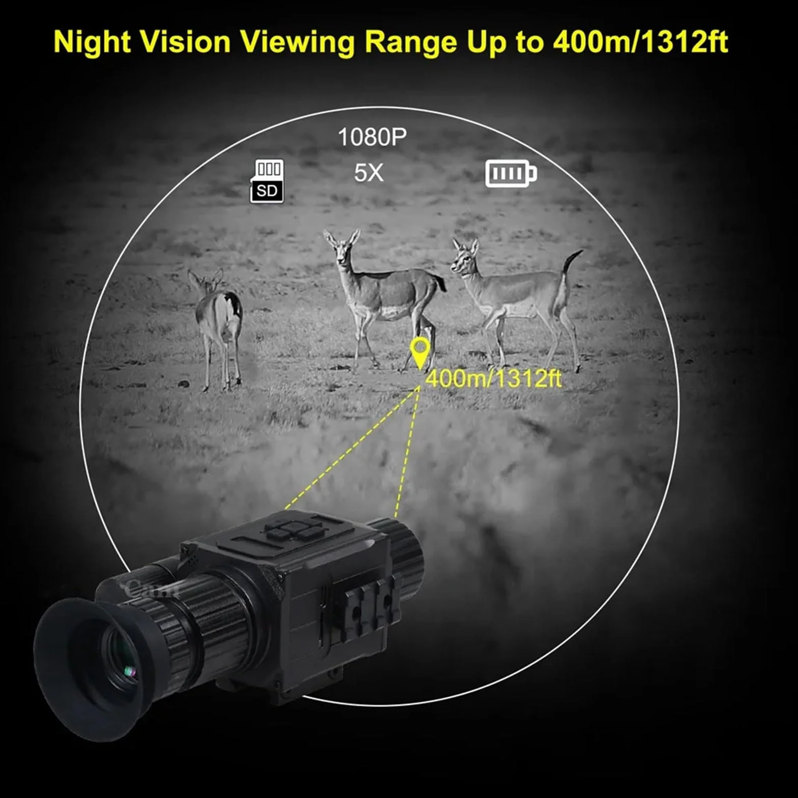 NK008 Cannocchiale Digitale per Visione Notturna per la Caccia Mirino a infrarossi Monoculare Zoom 5X con Reticolo Videocamera HD 1080P