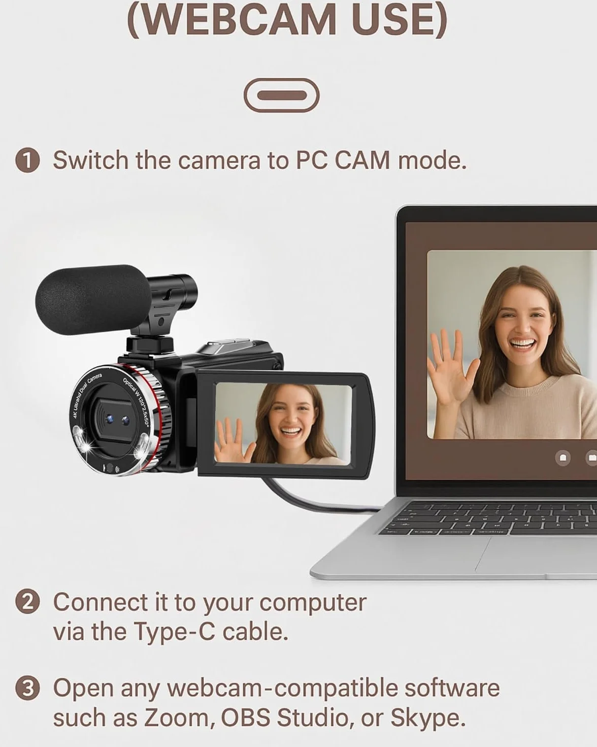Videocamera 4K 48MP Camcorder con Zoom Digitale 21X, Video Camera con Microfono Esterno, Cavo HDMI, Telecomando, 2 Batterie, Scheda TF da 32 GB, Schermo da 3,0" 270° per Vlogging Camera per YouTube
