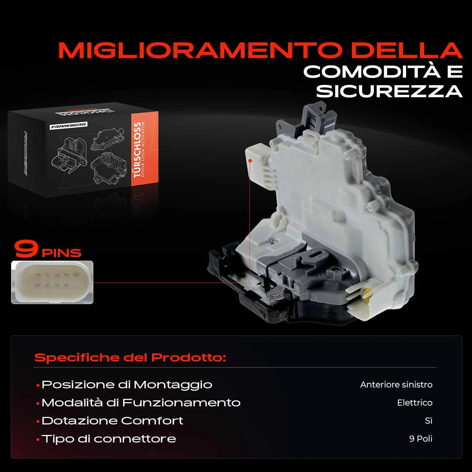 Frankberg Serratura porta auto Anteriore sinistro Compatibile con Ibiza IV 6J5 6P1 Ibiza IV SportCoupé 6J1 6P5 Superb II Station Wagon 3T5 Ibiza IV ST 6J8 6P8 P.a.s.s.a.t Variante 3C5 V10-85-0019