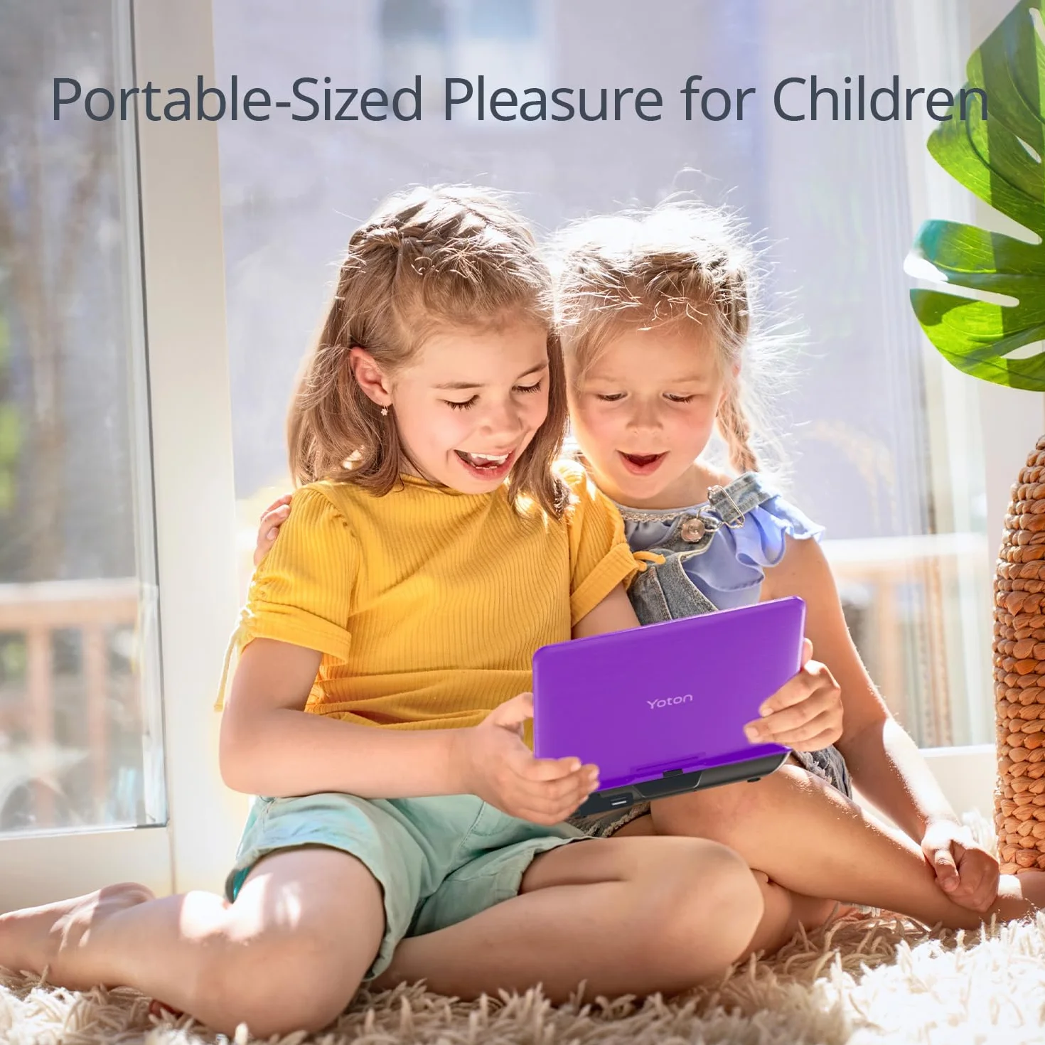 Yoton Lettore DVD portatile da 9,5 pollici per bambini e auto, schermo HD girevole da 7,5 pollici con 4-6 ore di batteria integrata, supporto schermo di sincronizzazione alla TV, supporto scheda