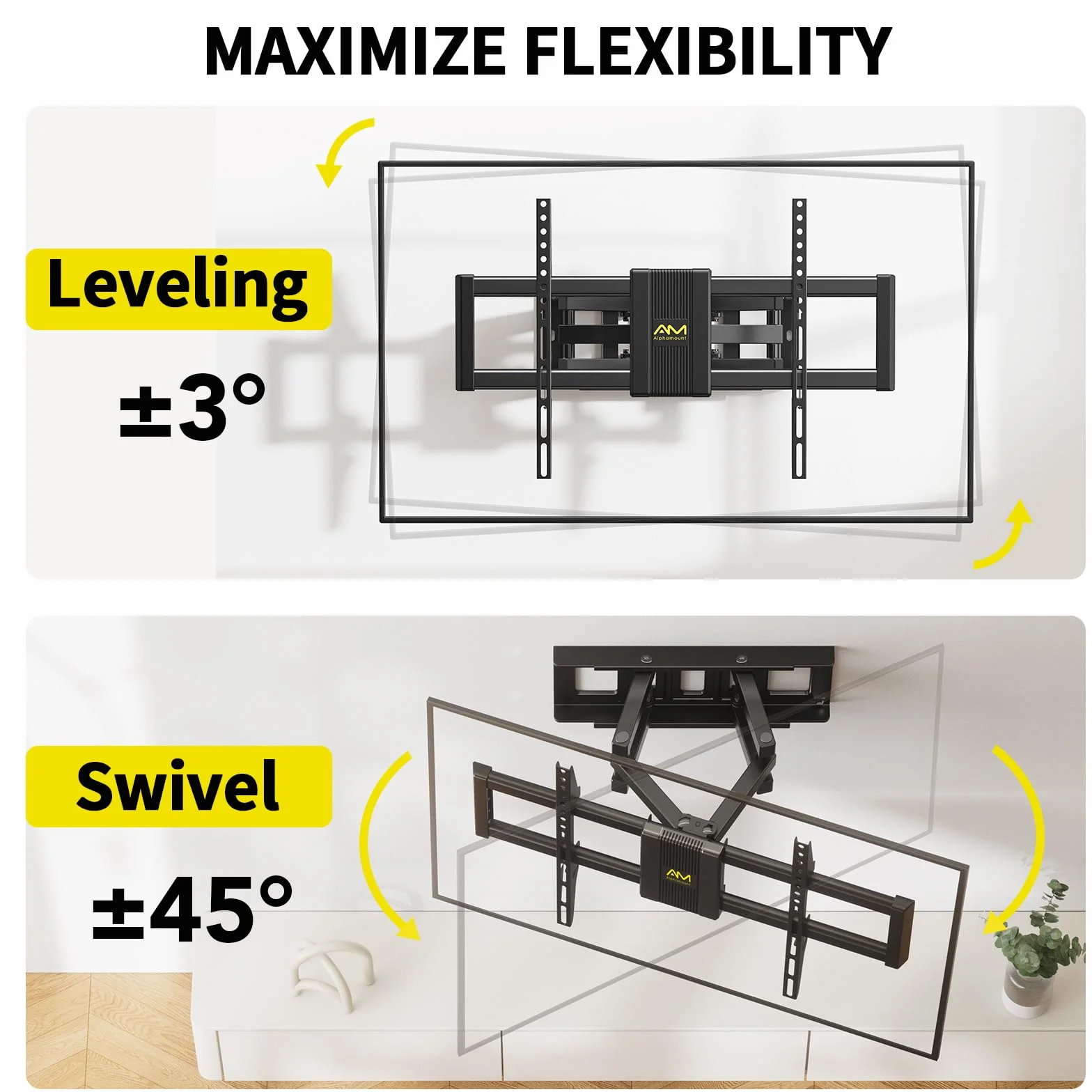 Alphamount Supporto TV Parete 37-80 Pollici 45 kg, Staffa TV Girevole Estensione Inclinazione, VESA 600x400 mm, APLF6